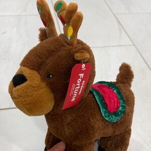Dog Toy Plush Reindeer — Brown with Red & Green Saddle